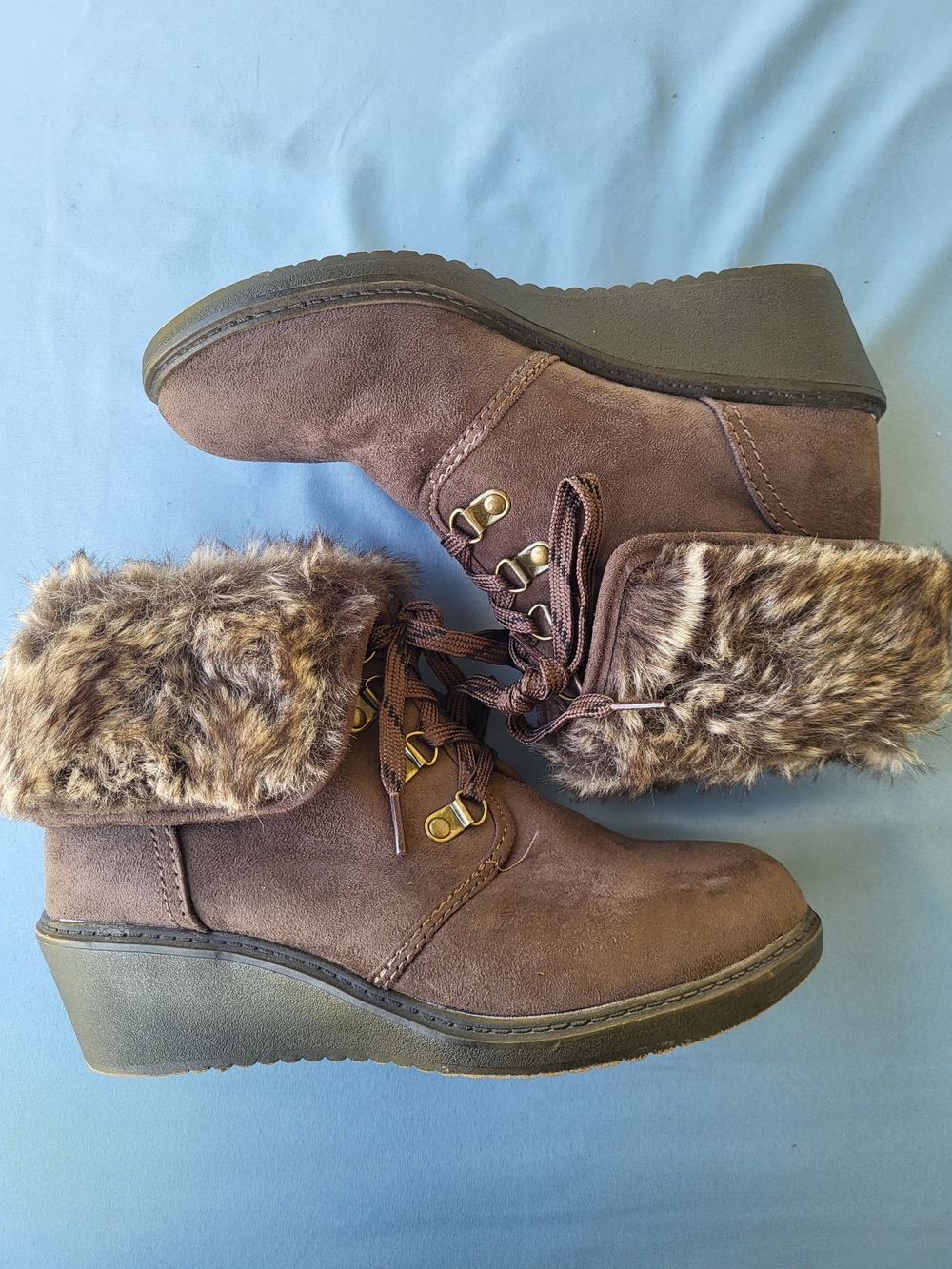 Arizona Jean Company Brown Faux-Fur Wedge Ankle Boots